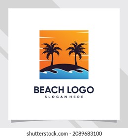 Diseño de logotipo de playa con palmera y concepto único
