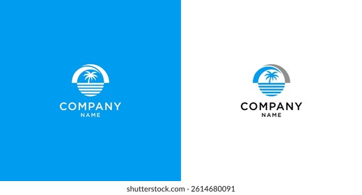 Beach Logo Design with palm tree and water elements