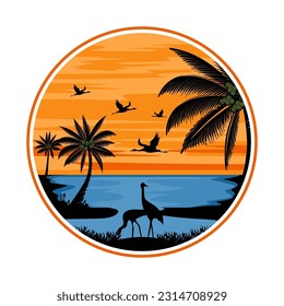 beach logo design. palm trees beach, and sunset