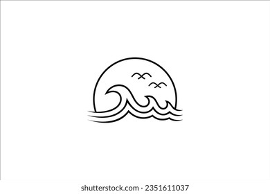 Beach logo design with sea waves and sun