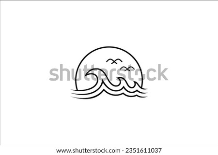 Beach logo design with sea waves and sun