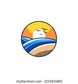 diseño de logotipo de playa. el sol se ha puesto
