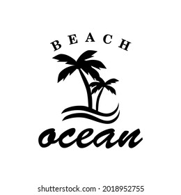Beach Logo Design, Template, Ocean, Wave, Vector, Palm