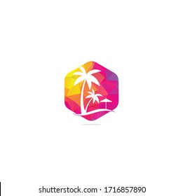 Beach logo design template. summer logo designs. Tropical beach and palm tree logo design. Beach palm tree logo