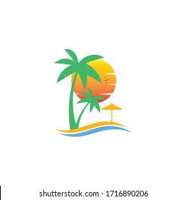 Beach logo design template. summer logo designs. Tropical beach and palm tree logo design.