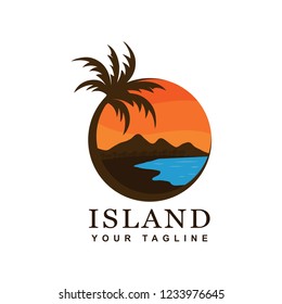 beach logo design and tropical island, vector icon