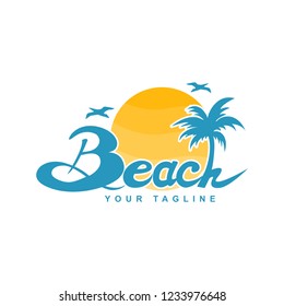 beach logo design and tropical island, vector icon