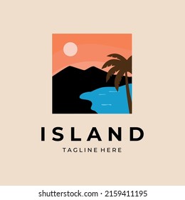 beach logo design and tropical island vector template