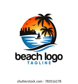 Beach logo design Vector