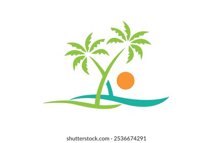 Beach logo design Vector design concept plam a sun icon