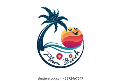 Beach logo design vector, Palm  Beach design 