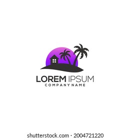 beach logo design vector premium
