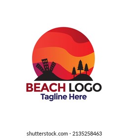 Beach logo design vector. Beach resort and summer logo design