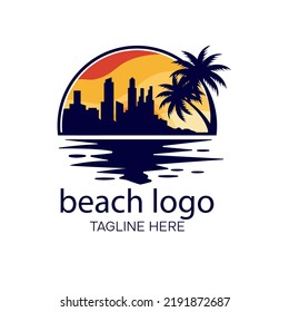 Vector de diseño de logotipo de playa, ilustraciones vectoriales de logotipo de playa de verano