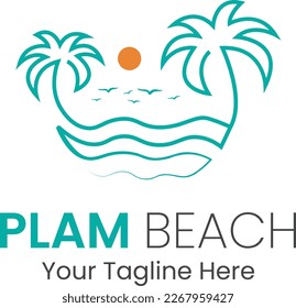 Beach logo design vector. You can also call it a summer beach logo vector illustration. Elegant sun sunset sunrise with beach ocean sea water logo icon vector in trend line linear, outline logo.