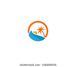 Beach logo icon vector palm sun 
