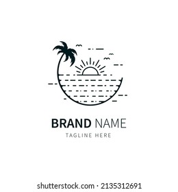 beach logo. beach illustration with palm trees in line style. flat design icon vector