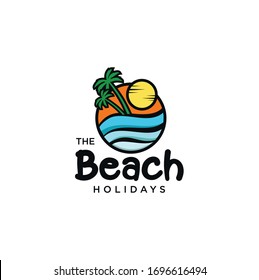 Beach Logo landscape Holiday Design Vector Stock . Beach Traveling Logo Template Vector . Beach holiday Logo Template