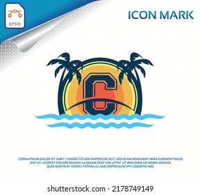 Logo de la playa con vector de letra c premium