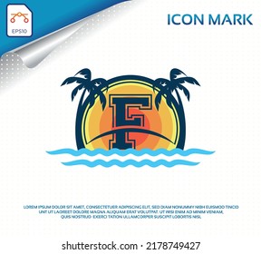Beach logo with letter f premium vector