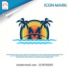 Beach logo with letter m premium vector