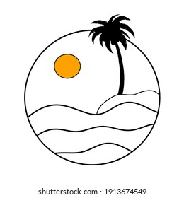 beach logo line art, suitable for stickers, t-shirts, and others
