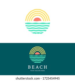 Beach logo - A mark of seascape It can be suitable for company related to bay, travel, vacation, tropical, nautical, island, river, and everything about ocean.
