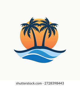 Beach logo with a minimalist style but has a fun and elegant impression with a semi-gradient flat style