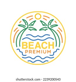 Beach Logo Monoline Design Vector illustration Holiday summer badge symbol icon