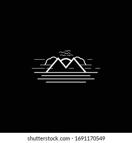 beach logo with mountain and sun views.
