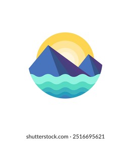 Beach logo with mountains concept