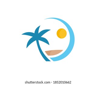Beach logo palm sun sea vector 