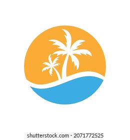 Beach Logo With Palm Tree Logo Vector.