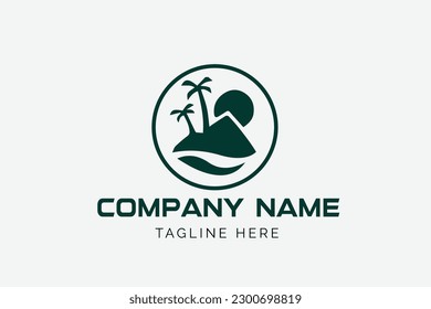 A beach logo with a palm tree and the word palm trees