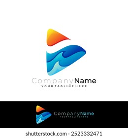 Logotipo de la playa con la Plantilla del diseño del juego, logotipos del triángulo