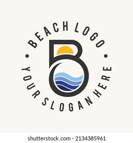Strandlogo mit Meer- und Sonnenkonzept