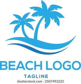 Logotipo de la playa con el icono del diseño del sistema del Vector de la onda del mar