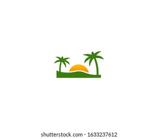Beach logo summer palm sun vector 