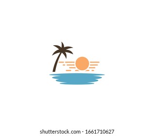 Beach logo summer palm sun vector 