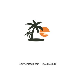 Beach logo summer palm sun vector icon 