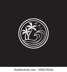 Beach Logo and Summer logo template vector illustration isolation 
on black background, 
Template for logo on the theme of tourism with a palm trees.