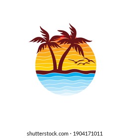 Beach Logo and Summer logo template vector illustration, 
Template for logo on the theme of tourism with a palm trees.