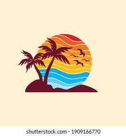 Beach Logo and Summer logo template vector illustration, 
Template for logo on the theme of tourism with a palm trees.