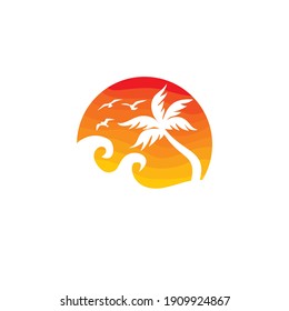 Beach Logo and Summer logo template vector illustration, 
Template for logo on the theme of tourism with a palm trees.