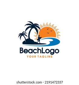 Beach logo with a sun design template