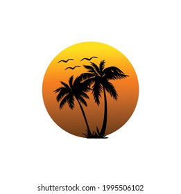 Puesta de sol con logo de playa con un diseño sencillo y elegante