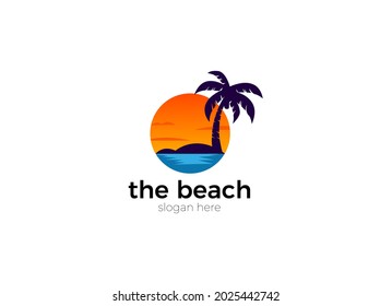 The beach logo. Sunset and travelling logo designs template