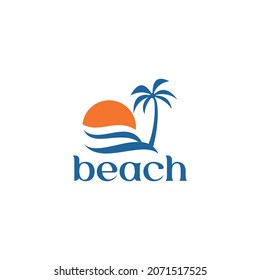 beach logo with sunset vector graphic