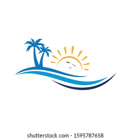 Beach Logo, Beach Sunset Logo, Wave Logo Vector