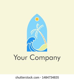 Beach logo for surfing company. beach logo vector